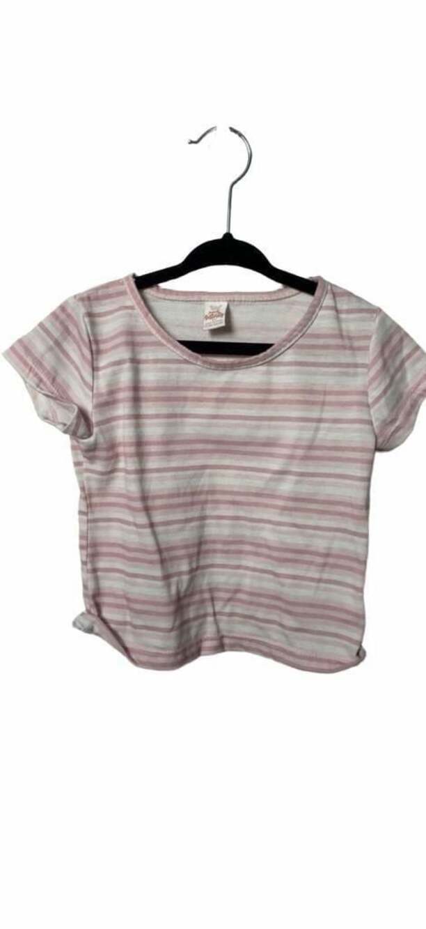 Sweet Butterfly Pink and White Striped Short Sleeve T-Shirt Size 4T_K35
